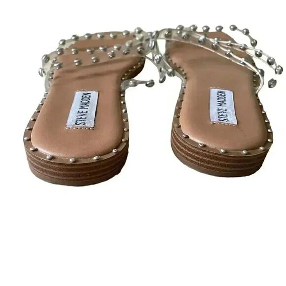 Steve Madden Skyler Clear Pearl Pyramid Studded Slip On Square Toe  Sandal SZ 8 - Picture 4 of 7